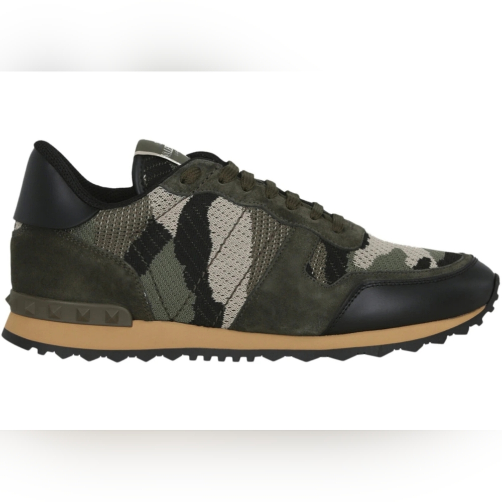 Valentino RockRunner Camouflage Sneakers in Green and Black